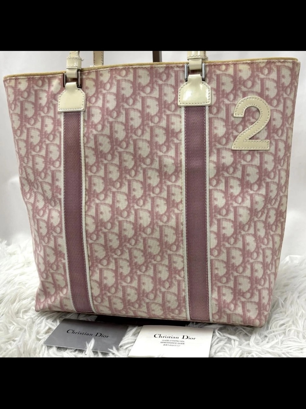 Dior Pink Monogram Canvas Tote with Cream Trim
